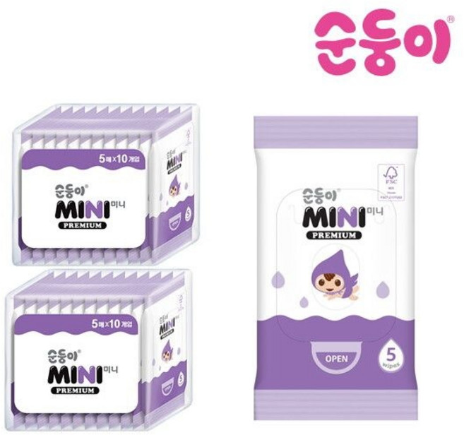 순둥이 미니 프리미엄 아기물티슈 휴대형 유아물티슈, 65g