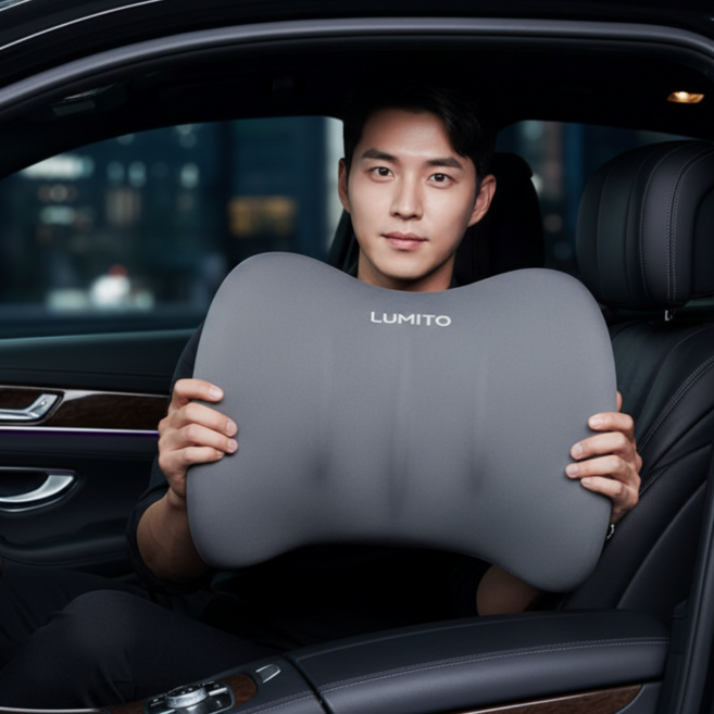 루미토 차량용 운전석 허리 등받이 쿠션 요추밀착 장시간운전, 그레이