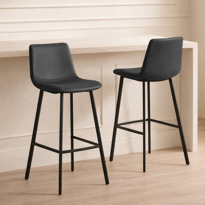 하루꿈 홈바 의자 다이닝 아일랜드 인테리어 업소용 바텐 높은 가죽 식탁 바 체어 2p 세트, 2개, 블랙