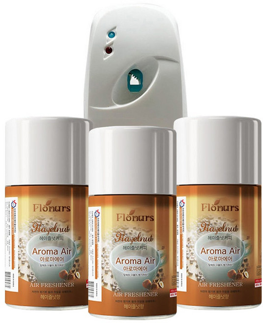 ( 분사기 + 방향제 X 3개 세트 ) 방향제 자동 분사기 아로마에어, 분사기 1개 + 헤이즐넛커피 (향캔 3개), 1세트, 280ml