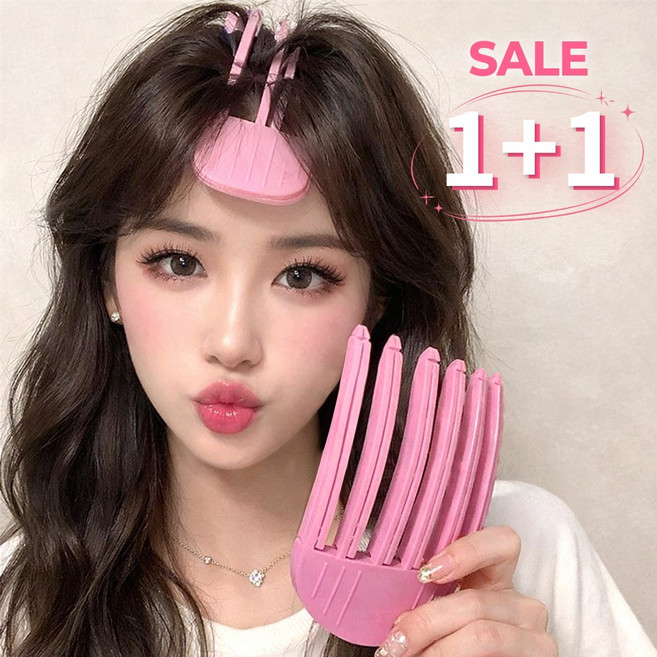 1+1 뿌리 볼륨 집게 앞머리헤어롤 헤어 집게핀 빗 고데기 헤어핀 헤어롤 B급상품, 1개, 핑크 3날+6날