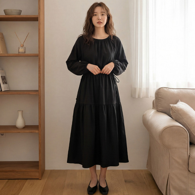 차무트 D121-3 여성 빅사이즈 A라인 플레어 롱원피스