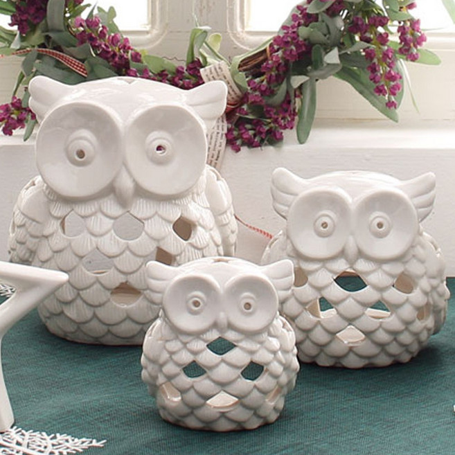 흰색 도자기 부엉이 모양 캔들 홀더 티라이트 용기