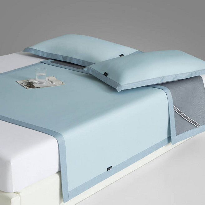 달숨 냉감패드 쿨매트 침대매트 여름이불 새로운 여름 얼음 실크 시원한 매트 침대 시트 세트 기계 세탁 가능한 차가운 느낌 여름에 으로 자는, 6)하늘색