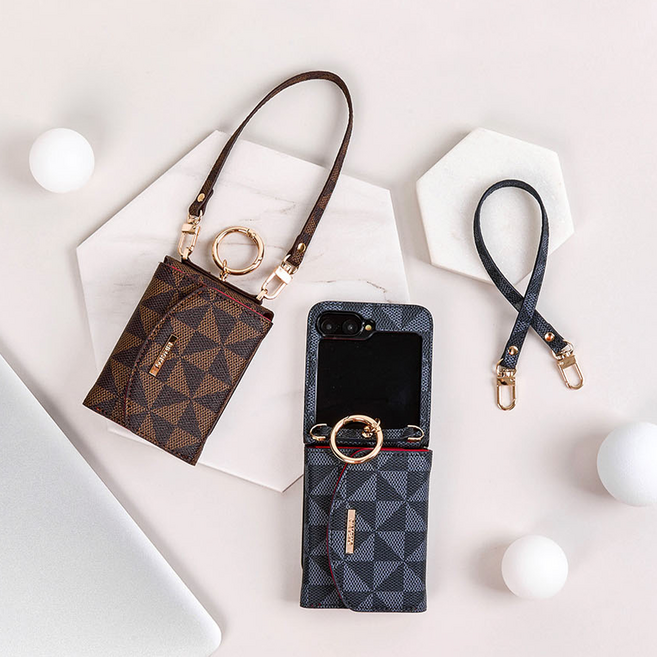 링코 모노그램 갤럭시Z플립6용 커버 케이스/지갑형/카드수납/스트랩줄포함