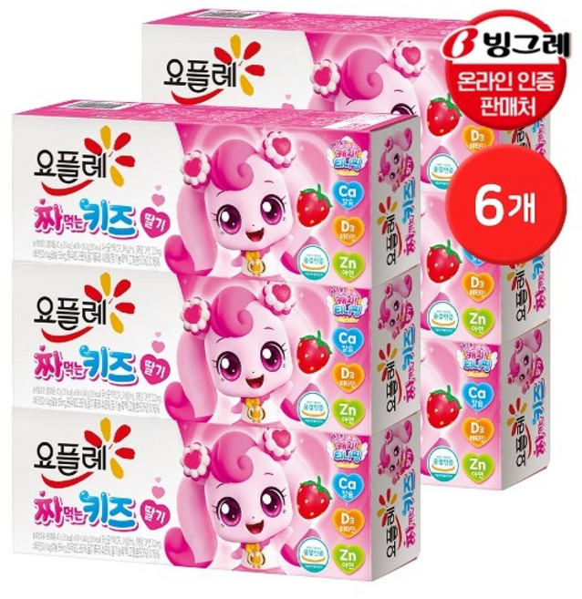 빙그레 요플레 짜먹는 키즈 딸기 6입 캐치티니핑, 6개, 240g