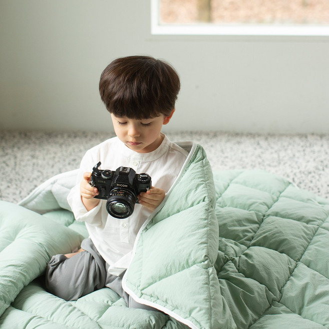 네이처도도 옥수수솜 순면 듀라론 어린이집 낮잠이불 세트, 민트그린