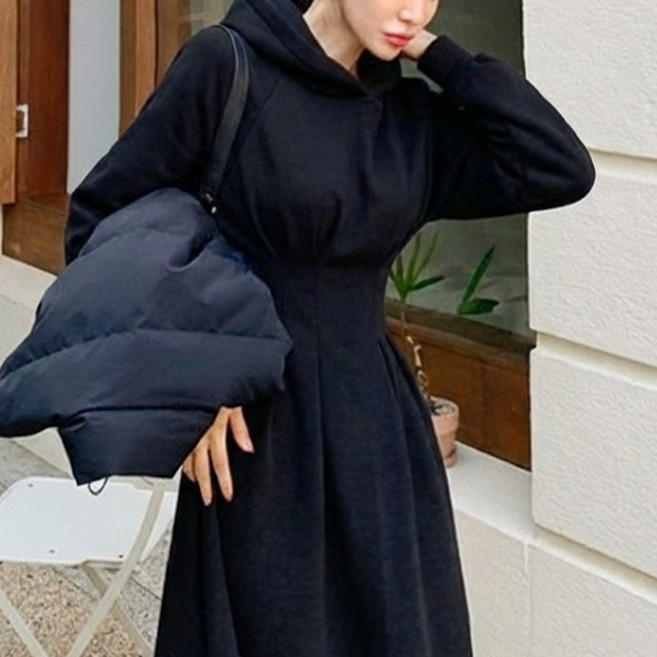 떳다그녀 핀더스 기모 후드 롱 원피스