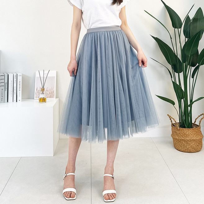 [숏/롱 S~3XL]여성 플레어 망사치마 빅사이즈 밴딩치마 지젤 샤스커트
