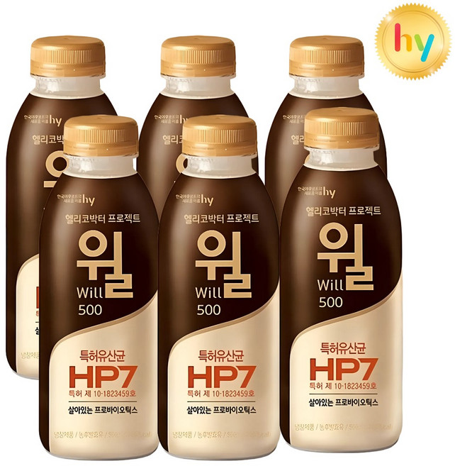hy 에치와이 헬리코박터 프로젝트 윌 요거트, 6개, 500ml