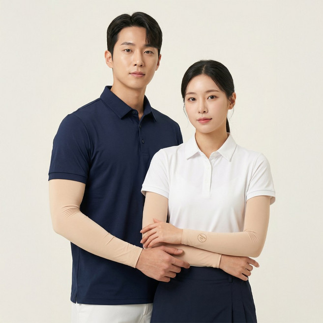 냉감 골프 팔토시 자외선차단 쿨토시 세트, 1세트, 살색