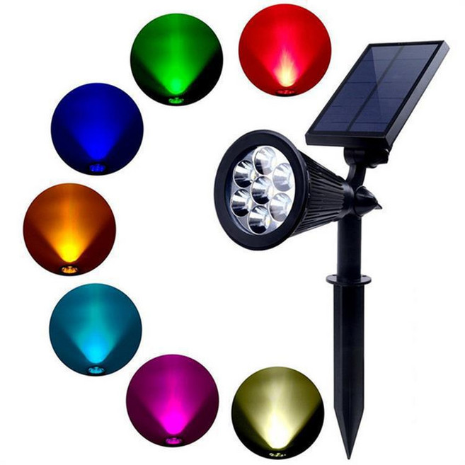 太陽能照樹燈 7LED 插地燈 庭院燈 戶外草地燈 造景燈 園藝燈 投射燈 路燈, 七彩