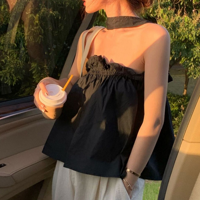 cammello 리버스 홀터넥 나시탑 튜브탑 오프숄더 등트임 크롭탑