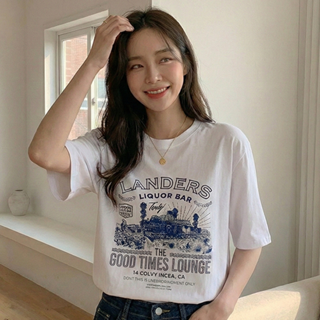 데일로엔 여성 여름 데일리 오버핏 프린팅 반팔 티셔츠