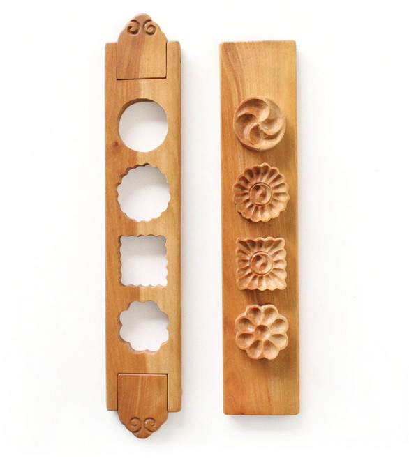 국산 박달나무 분리 약과틀 4구 ( 전통 약과틀 떡틀 다식판 화과자 떡만들기 문양도장 떡스탬프 홈베이킹 ), 1개