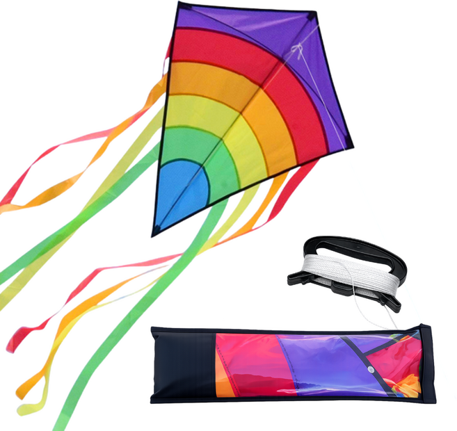 WM 연날리기 세트 (무지개 긴꼬리 가오리연 + 얼레), 1세트