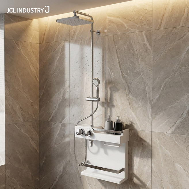 제이시엘 레인샤워기 욕실 화장실 수도꼭지 해바라기 J ONE PLUS 3way 화이트크롬 하부선반 포함, 1세트