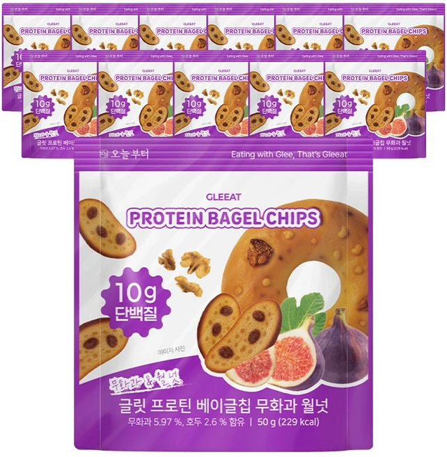 글릿 프로틴 베이글칩 무화과 월넛맛 단백질10g 저칼로리, 12개, 50g - 쿠팡