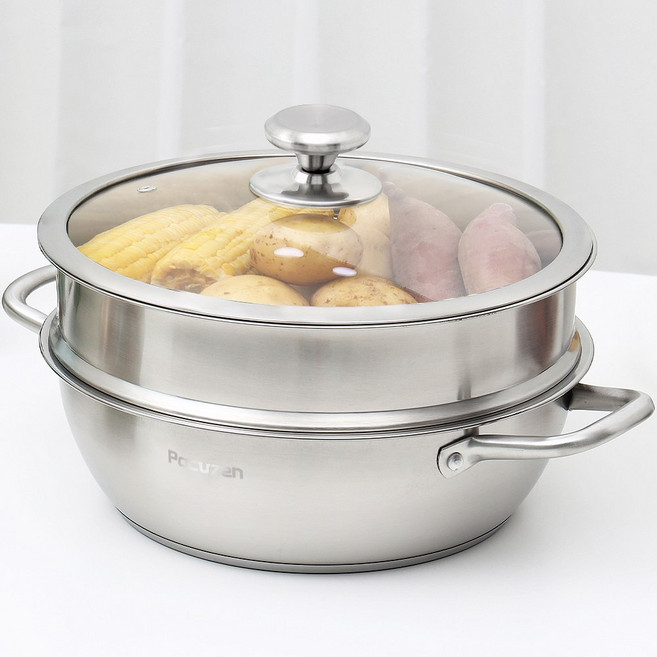 파쿠젠 IH 인덕션 2단 찜냄비 스텐찜기 세트 30cm, 1세트