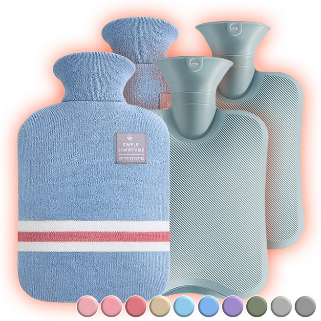 아뜰라임 오래가는 보온 물주머니 핫팩 + 찜질팩 커버 세트 1L 2L, 라이트블루 2L, 2개