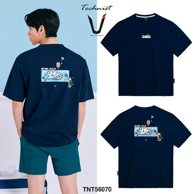 테크니스트 티셔츠 배드민턴 반팔 상의 코튼라이크 오버핏 네이비 TNT56070 남녀공용