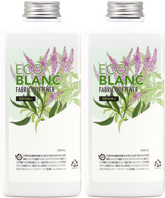에코블랑 퍼퓸 섬유유연제 레몬버베나, 2개, 500ml