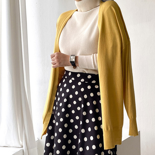 네모엔룩 여성용 데일리 오픈형 베이직 니트 가디건