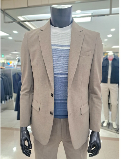 바쏘옴므 딥베이지시어서커 허리밴드 슬림핏셋업정장(WSZ2JK63ABG)