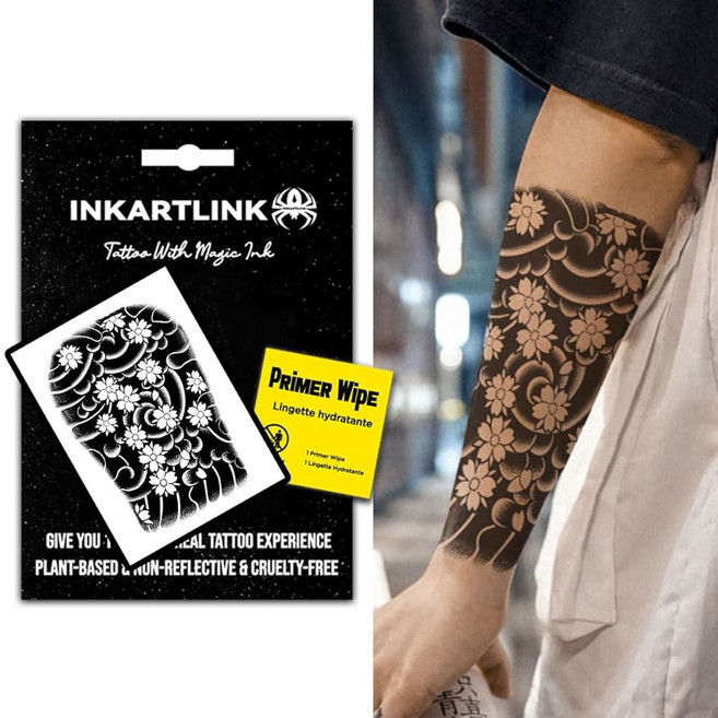잉크아트링크 세미 퍼머넌트 임시 성인 아트 디자인 파티 취향 방수 사실적 없음 반사 2주 지속 엑스트라 라지 더블 블레이드 워리어, Artistic flower arm, 1개