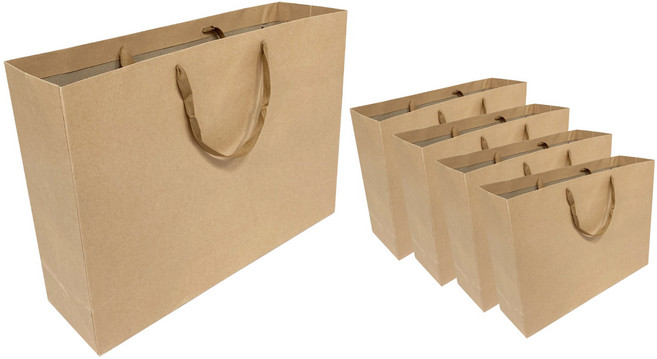 紙箱大地 高磅數牛皮紙袋手提袋, 牛皮色, 5個