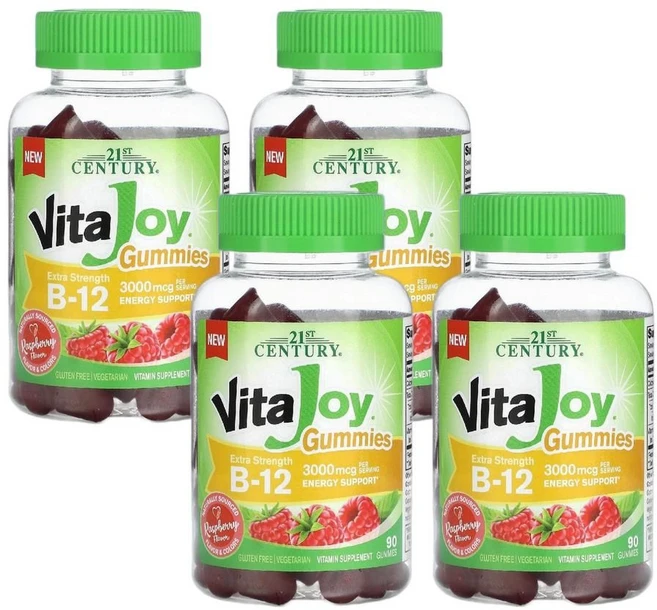 21세기 센트리 Vita Joy B-12 구미젤리 라즈베리 90개(구미젤리 1개당 1500mcg) 4개 - 쿠팡