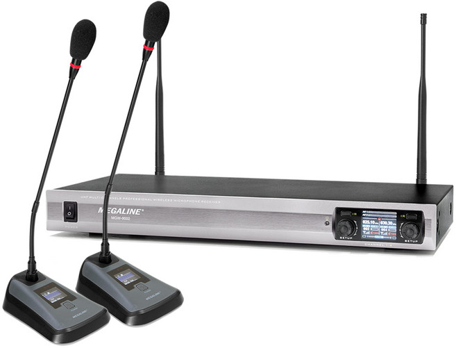 MEGALINE MGW9002 무선 구즈넥마이크 2채널 무선마이크 강의용 회의용 온라인방송 인터넷 방송용 공연용 마이크