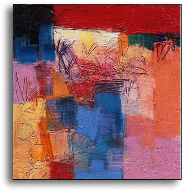 小眾創意油畫 客廳裝飾畫 簡約抽象藝術壁畫 手繪餐廳掛畫, 1個, B款-純手繪/厚油肌理/凹凸質感40x40CM  厚油肌理/凹凸質感/純手繪