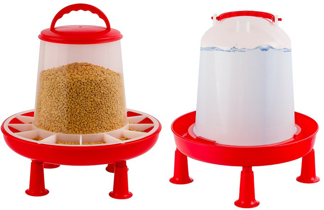 호르투스가든 다리형 닭 모이통 급수통 반자동 급수기 급식기 반자동 닭장 물통, 급수통 6L