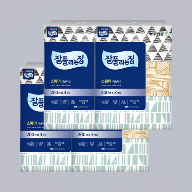 잘풀리는집 스퀘어 천연펄프 미용티슈 2겹, 12개, 200매