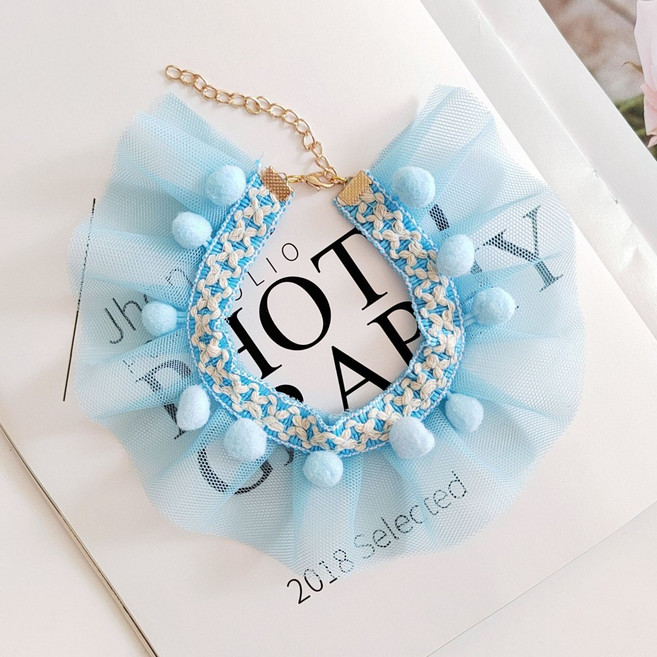 바모펫 강아지 고양이 폼폼 케이프 목걸이 악세사리 스카프 방울, 1개, 블루