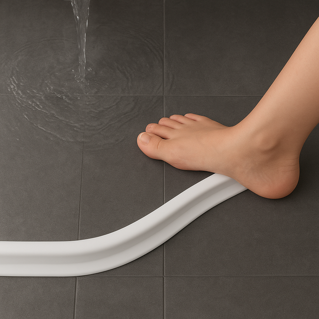 욕실물막이 화장실물막이 샤워실물막이 베란다 워터가드 세탁기 샤워부스 물넘침방지 물튐방지 실리콘 세탁실 물튀김 가리막, 3cm 일반형(길이50cm)(접착제 포함), 1세트