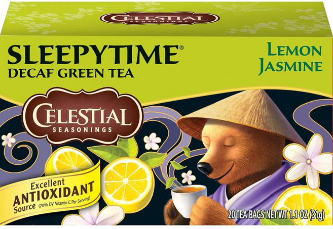 독일 셀레셜시즈닝스 Celestial Seasonings Sleepytime Green Decaf 슬리피 타임 레몬 자스민 디카프 녹차 티백, 2개
