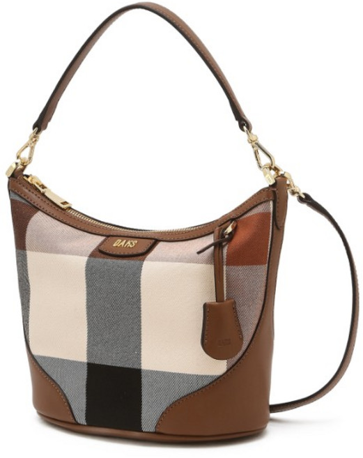 닥스 [신상품BEST][빅하우스체크] 브라운 소가죽 콤비 체크 자카드 숄더백 YMDCBA5F600W2