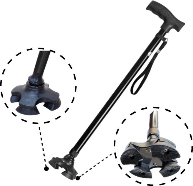 아이레니 남녀공용 초경량 네발 길이조절 접이식 어르신 지팡이, 블랙, 1개