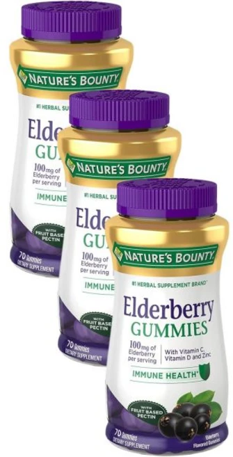 네이처 바운티 엘더베리 구미 하며 비타민 A C D E 아연 100mg 70개(3팩) 함유, Elderberry, 3개, 70정 - 쿠팡