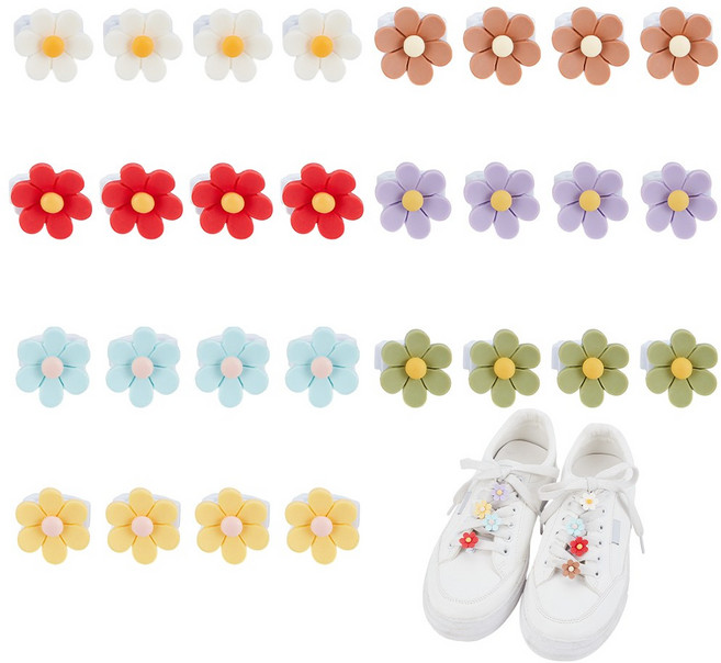 레진 & 플라스틱 신발 끈 버클 클립 플라워 믹스 컬러 1.7cm 28개입