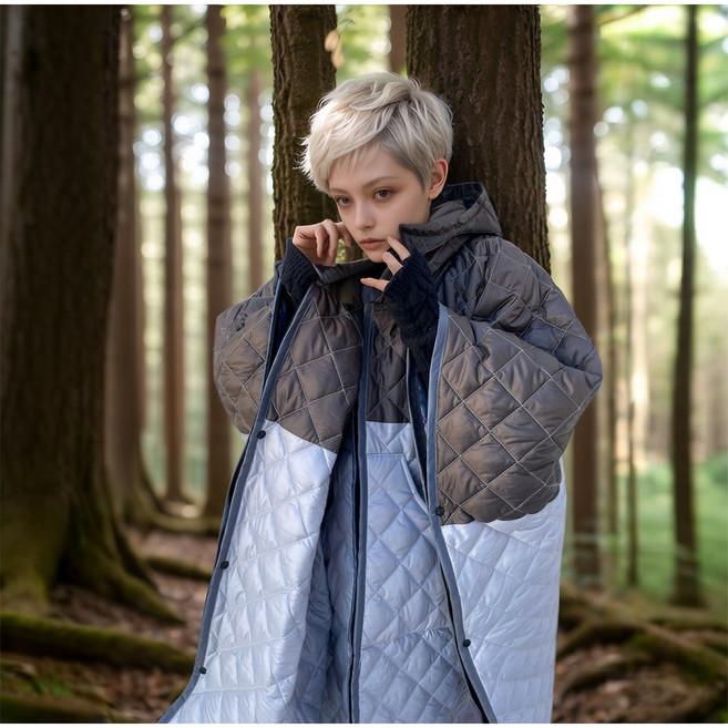 망토 침낭 입는 침낭 후드 슬리핑백 야외 실내 비박 스웨그맨, 1개, 브라운/실버