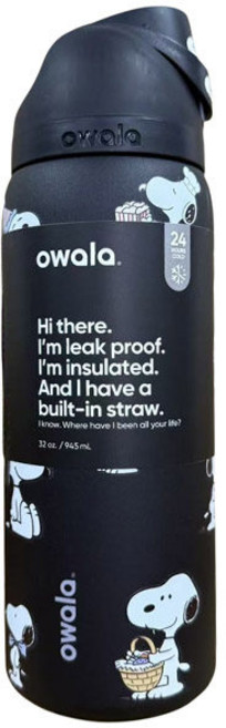 Owala 오왈라 스누피 프리십 텀블러 캐릭터 빨대컵 보온보냉, 1개, 710ml, 블랙