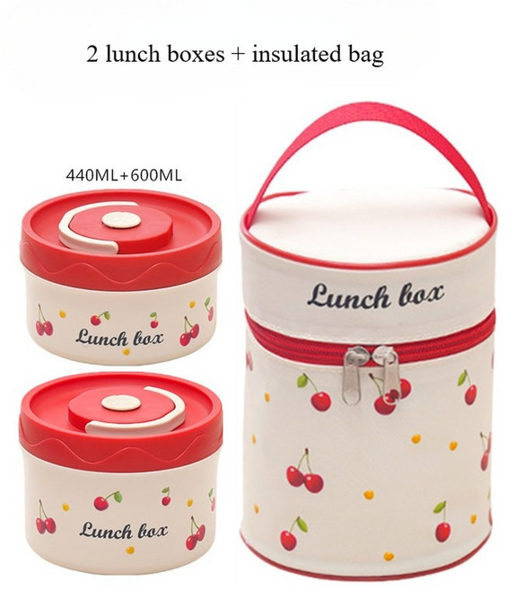 새로운 체리 316 스테인리스 스틸 도시락 전자레인지 사용 가능 휴대용 벤토 도시락 학생 및 직장인용, 01 2 pcs with bag