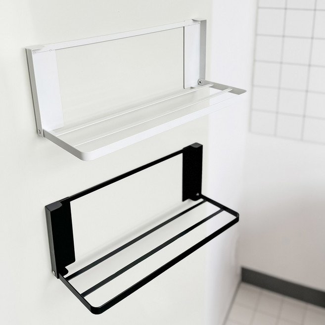 생활탐구 마그네틱 접이식 미니 빨래 건조대 세탁기 자석 젖은 수건 걸이 세탁실 무타공 미니 선반, 블랙_S