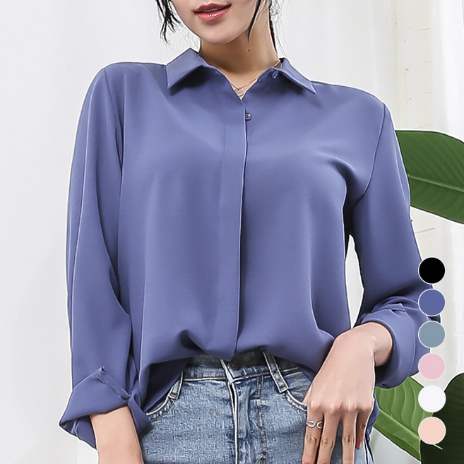 오버나인 여자 여성 구김없는 링클프리 기본핏 히든버튼 셔츠블라우스