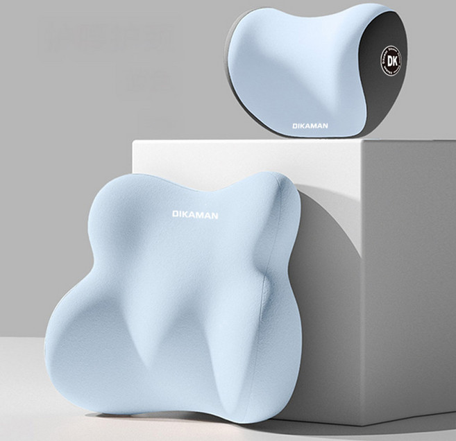 차량용 목허리 쿠션 세트 메모리폼 등받이+목베개, 1세트, D옵션 블루