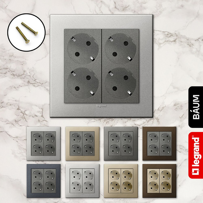 아테오 국내형(KS) 컬러 콘센트 4구 프랑스 르그랑 카페 거실 고급 모던 인테리어, 마그네슘 원톤, 03_4구 콘센트