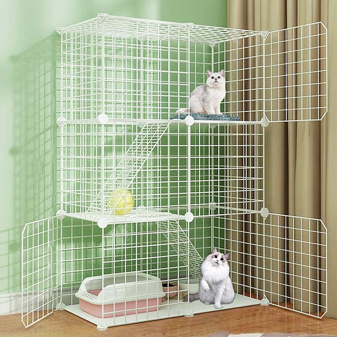 Fowod 고양이 철장 반려동물 빌라 대형 케이지, 흰색, 1개